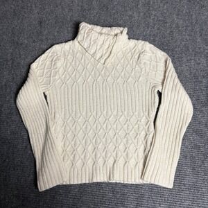 Vintage Sweater Project Women's Cream Cable Knit Turtleneck Large Acrylic